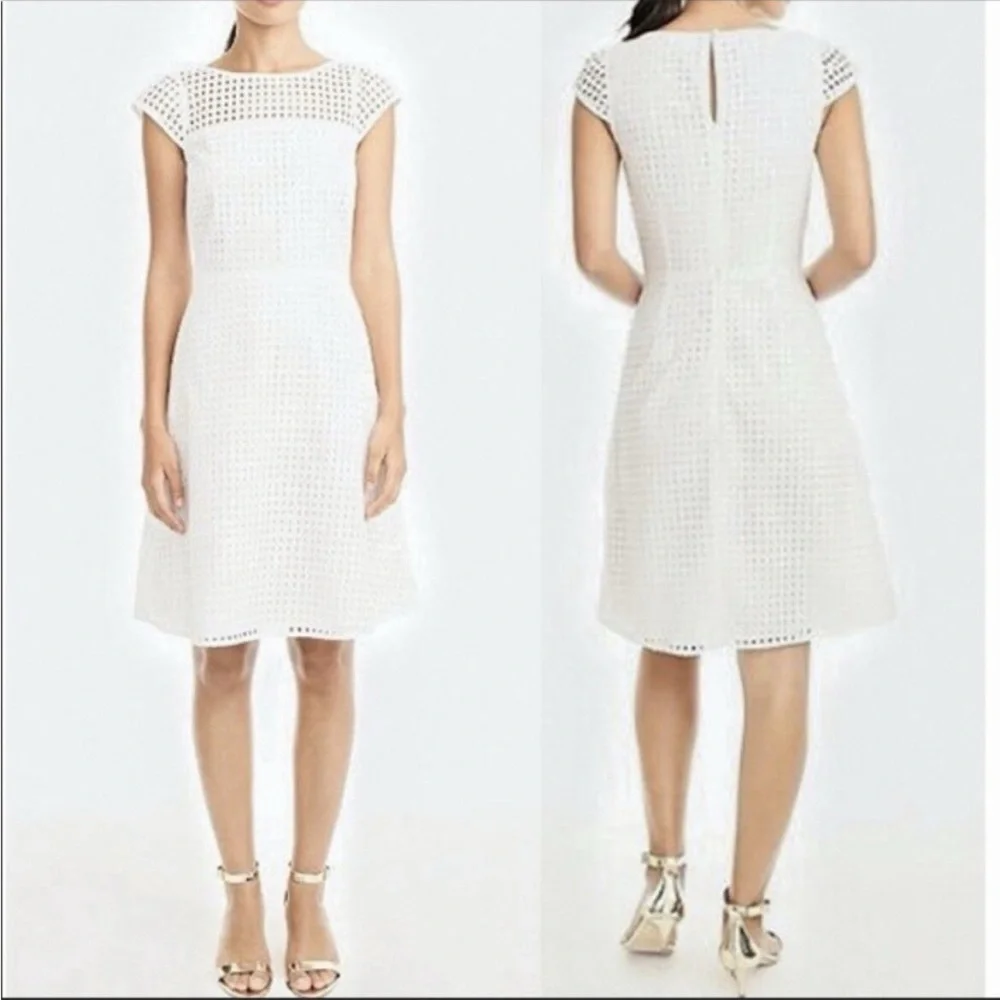 J.Crew Sz 0 White Eyelet Lace Cap Sleeve‎ Fit & Flare Mini Dress Coquette Preppy
